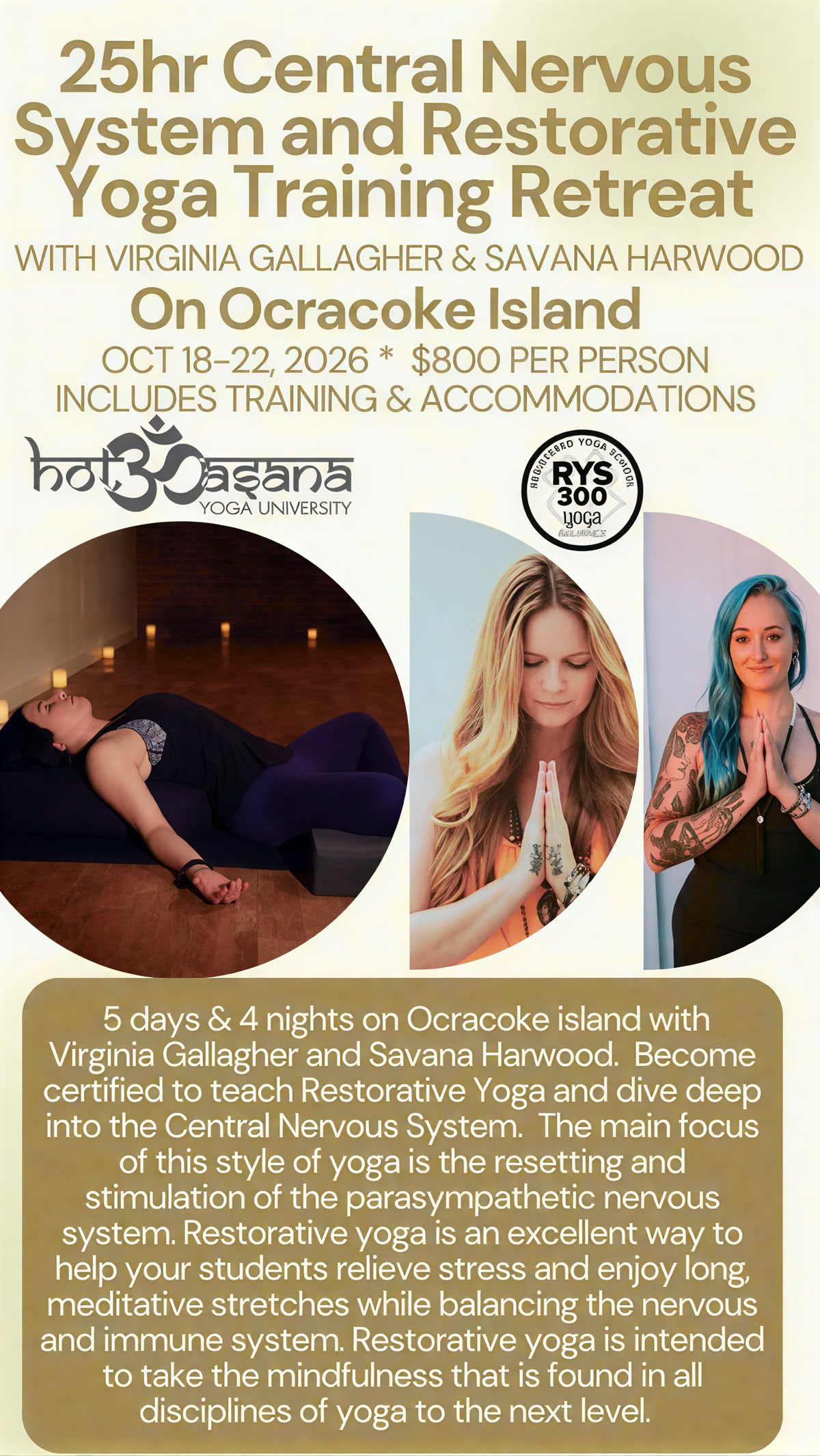 25 Hours | Formation d'enseignant en yoga restauratif et système nerveux central retraite sur l'île d'Ocracoke