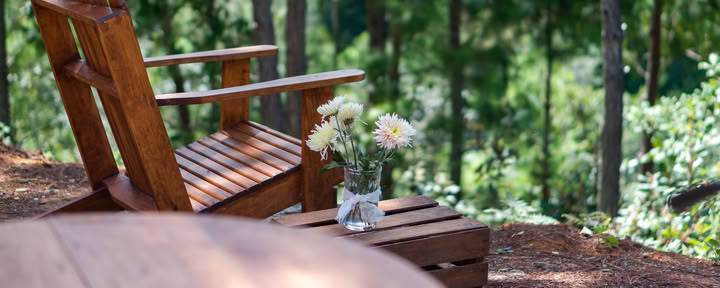 Cabane privée avec salle de bain privée, terrasse et vue sur la forêt